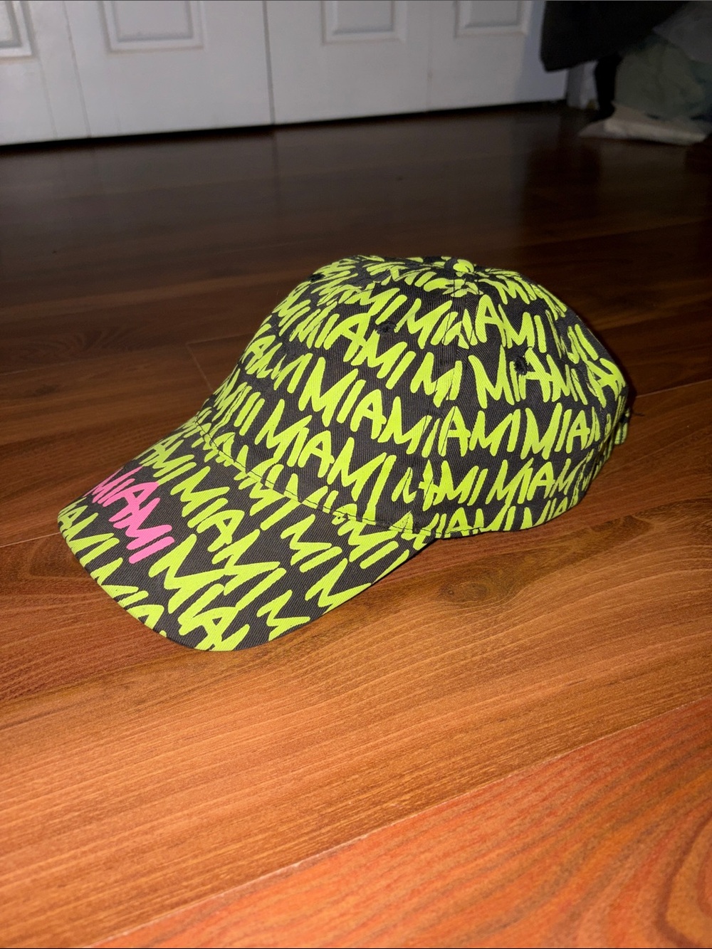 Y2K Robin Ruth Adult Unisex Neon 'MIAMI' Print Baseball Cap - Green/Black